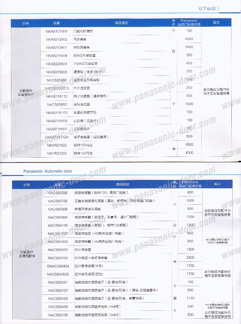 松下自动门标准服务价格表(图7)