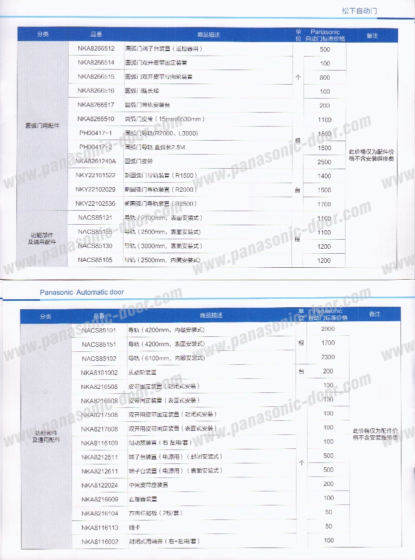 松下自动门标准服务价格表(图6)